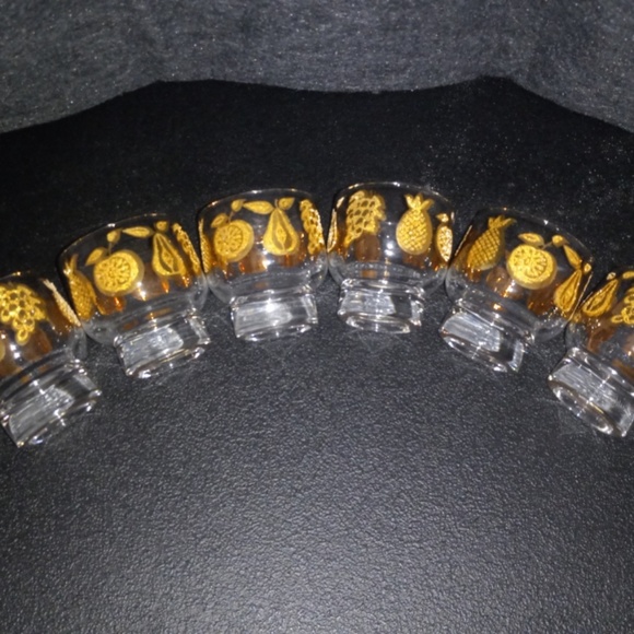 VINTAGE CULVER GLASSWARE 22 KARAT GOLD FRUIT SET OF 6 LOWBALL GLASSES